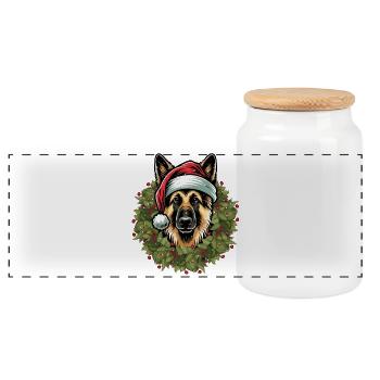 Schäferhund Weihnachtsfreude - Panorama Keksdose mit Holzdeckel - Weiß - Vorne