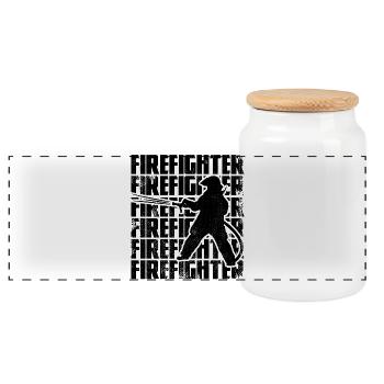Fireman - Panoramic Cookie Jar with Wooden Lid - white - Front
