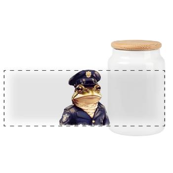 Police Frog - Panoramic Cookie Jar with Wooden Lid - white - Front
