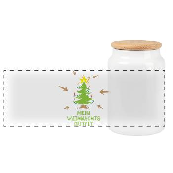 mein weihnachtsoutfit Symbol Tanne Weihnachten - Panorama Keksdose mit Holzdeckel - Weiß - Vorne
