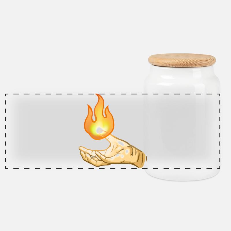 Flamme über der Hand - Panorama Keksdose mit Holzdeckel - Weiß