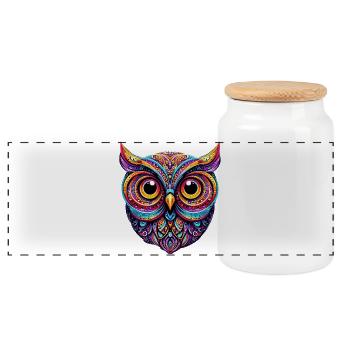 Owl - Panoramic Cookie Jar with Wooden Lid - white - Front