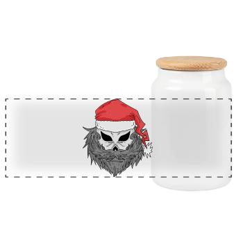 Weihnachtsmann Totenkopf - Panorama Keksdose mit Holzdeckel - Weiß - Vorne