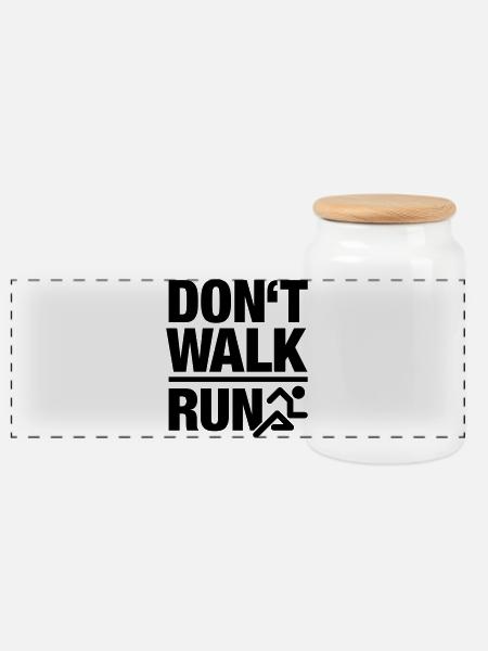 Don't walk - run - Panoramic Cookie Jar with Wooden Lid - white