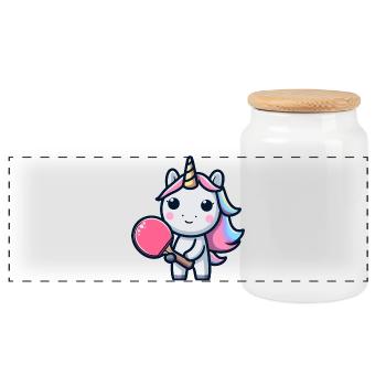 Licorne Licorne avec raquette de tennis de table pour - Boîte à biscuits avec couvercle en bois - blanc - Devant