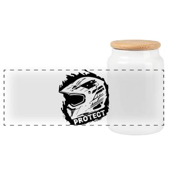 Protect - Casque de protection [Noir] - Boîte à biscuits avec couvercle en bois - blanc - Devant