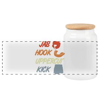 Jab Hook Uppercut Coup de pied - Boîte à biscuits avec couvercle en bois - blanc - Devant