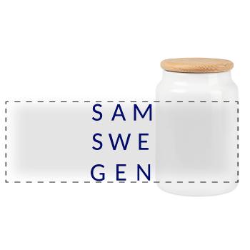 Samswegen Schriftzug - Panorama Keksdose mit Holzdeckel - Weiß - Vorne