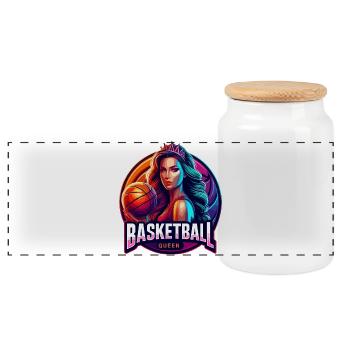 Basketball Queen Illustration - Panoramic Cookie Jar with Wooden Lid - white - Front