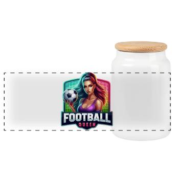 Fußballkönigin Illustration - Panorama Keksdose mit Holzdeckel - Weiß - Vorne