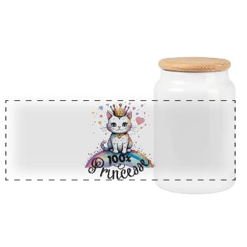 100% princesse, humour de chat ! - Boîte à biscuits avec couvercle en bois - blanc - Devant