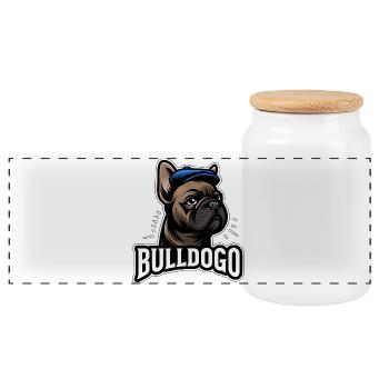 Mascotte de la casquette Bulldogo - Boîte à biscuits avec couvercle en bois - blanc - Devant