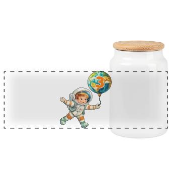 3 Anniversaire Astronaute 3 ans Espace Terre - Boîte à biscuits avec couvercle en bois - blanc - Devant