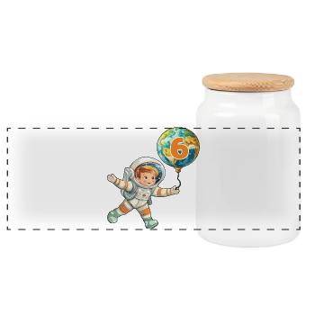 Astronaute 6 Anniversaire Espace Anniversaire des enfants - Boîte à biscuits avec couvercle en bois - blanc - Devant