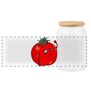 Humorvoller Tomate mit Sonnenbrille - Panorama Keksdose mit Holzdeckel - Weiß - Vorne