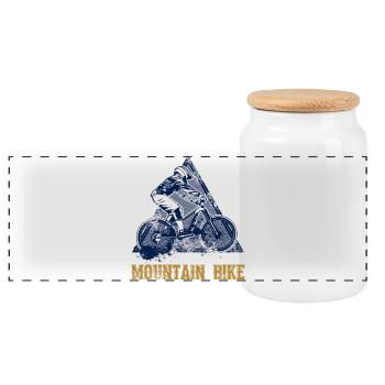 Mountain bike - Panoramic Cookie Jar with Wooden Lid - white - Front