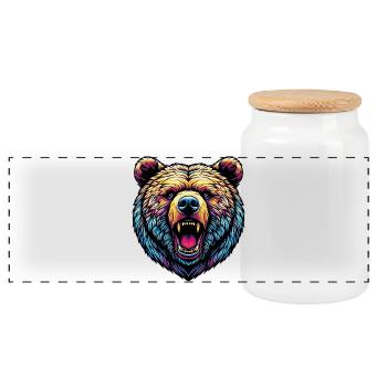 Angry Ferocious Bear - Panoramic Cookie Jar with Wooden Lid - white - Front