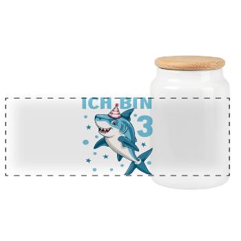 3 Geburtstag Haie 3 Jahre Kinder Jungen Hai Spruch - Panorama Keksdose mit Holzdeckel - Weiß - Vorne