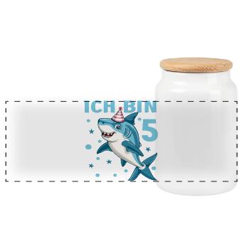 Hai 5 Geburtstag Haie 5 Jahre Tier Haifisch Spruch - Panorama Keksdose mit Holzdeckel - Weiß - Vorne