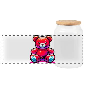 Bear - Panoramic Cookie Jar with Wooden Lid - white - Front