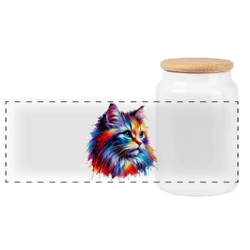 Cat - Panoramic Cookie Jar with Wooden Lid - white - Front