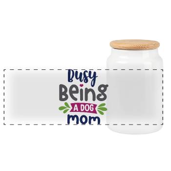 Busy Being a Dog Mom - Panoramic Cookie Jar with Wooden Lid - white - Front