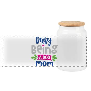 Busy Being a Dog Mom - Panoramic Cookie Jar with Wooden Lid - white - Front