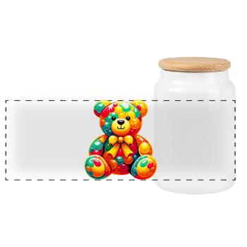 Bear - Panoramic Cookie Jar with Wooden Lid - white - Front