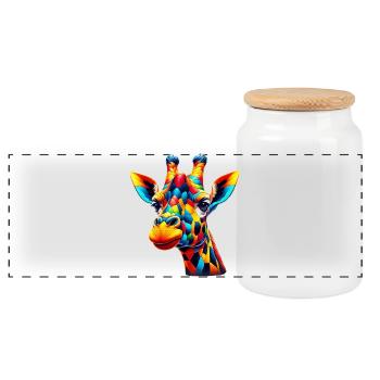 Giraffe colored and painted like Harlequin - Panoramic Cookie Jar with Wooden Lid - white - Front
