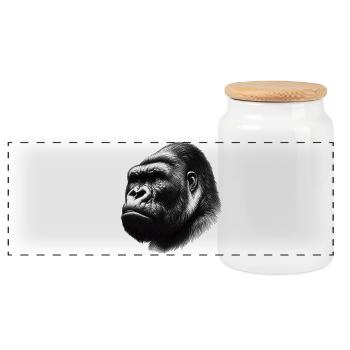 Gorilla - Panoramic Cookie Jar with Wooden Lid - white - Front