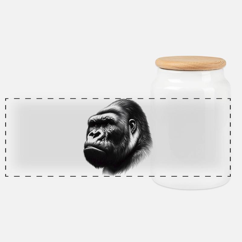 Gorilla - Panorama Keksdose mit Holzdeckel - Weiß