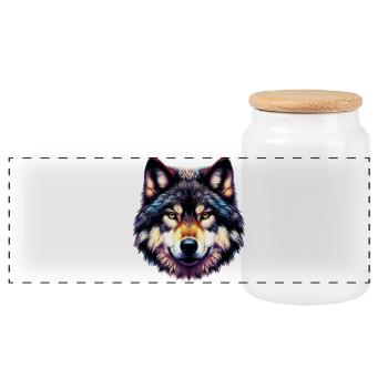 Wolf - Panoramic Cookie Jar with Wooden Lid - white - Front
