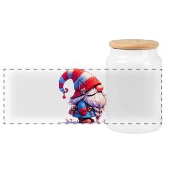 Gnome Goblin Elf - Panoramic Cookie Jar with Wooden Lid - white - Front