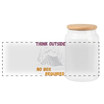 Camping, Hiking, Forest - Think Outside - Panoramic Cookie Jar with Wooden Lid - white - Front
