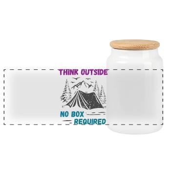 Camping, Hiking, Forest - Think Outside - Panoramic Cookie Jar with Wooden Lid - white - Front