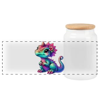 Dinosaur - Panoramic Cookie Jar with Wooden Lid - white - Front