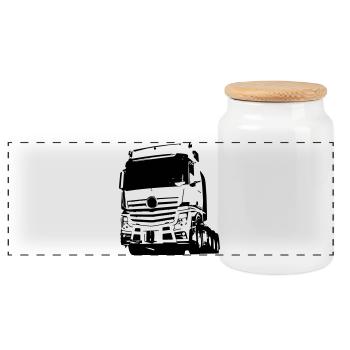 Deutscher LKW Silhouette - Panorama Keksdose mit Holzdeckel - Weiß - Vorne