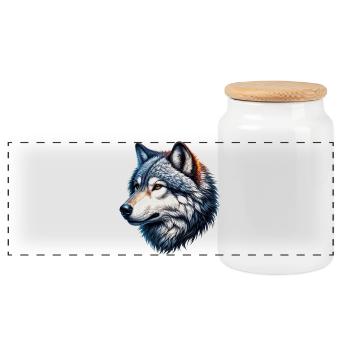 Wolf - Panorama Keksdose mit Holzdeckel - Weiß - Vorne