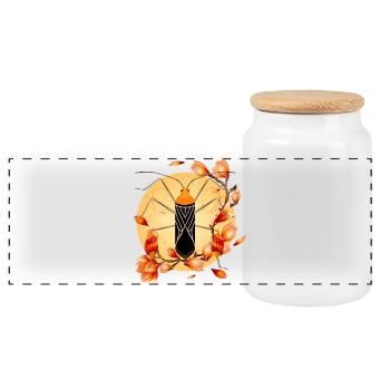Anisoscelis alipes Leaffoot Bug and Magnolia - Panoramic Cookie Jar with Wooden Lid - white - Front