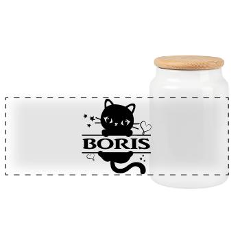 Boris t-shirt t-shirt Katze idée cadeau chat - Boîte à biscuits avec couvercle en bois - blanc - Devant