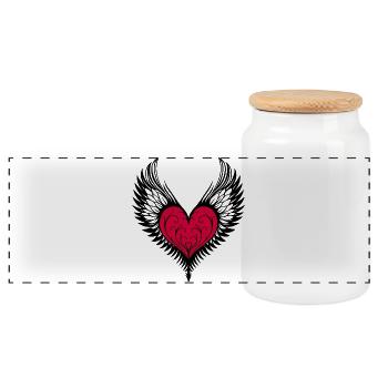 Heart Wings Winged Heart - Panoramic Cookie Jar with Wooden Lid - white - Front