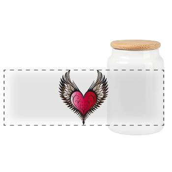 Heart Wings Winged Heart - Panoramic Cookie Jar with Wooden Lid - white - Front