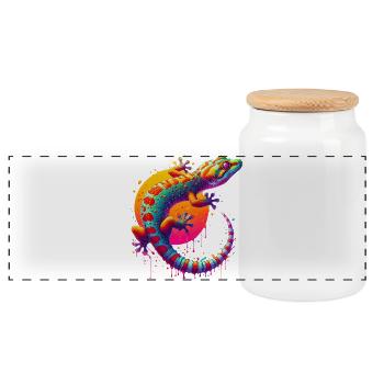 Gecko - Panorama Keksdose mit Holzdeckel - Weiß - Vorne