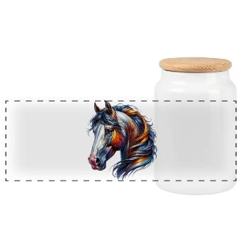 Horse - Panoramic Cookie Jar with Wooden Lid - white - Front