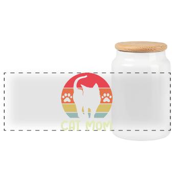 cat mom retro Logo Katzen Mama vintage Symbol icon - Panorama Keksdose mit Holzdeckel - Weiß - Vorne
