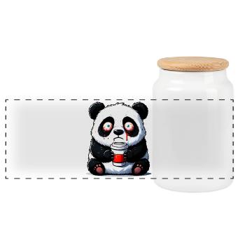 Caffeine Panda - Panoramic Cookie Jar with Wooden Lid - white - Front