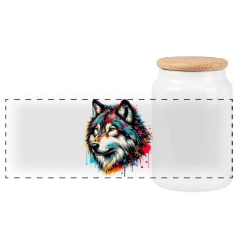 Wolf - Panoramic Cookie Jar with Wooden Lid - white - Front