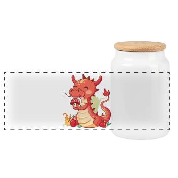 Petit dragon chinois mangeant un champignon - Boîte à biscuits avec couvercle en bois - blanc - Devant