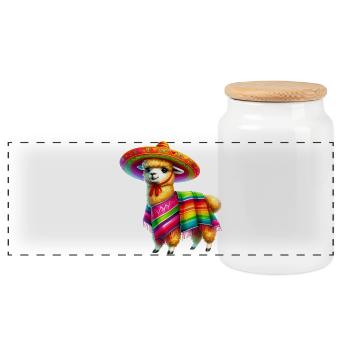 Alpaga mexicain avec poncho et sombrero mexico - Boîte à biscuits avec couvercle en bois - blanc - Devant