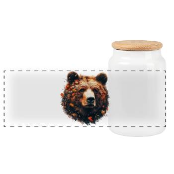 Bear - Panoramic Cookie Jar with Wooden Lid - white - Front